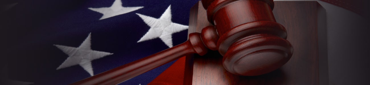 Banner picture of a gavel atop a US flag